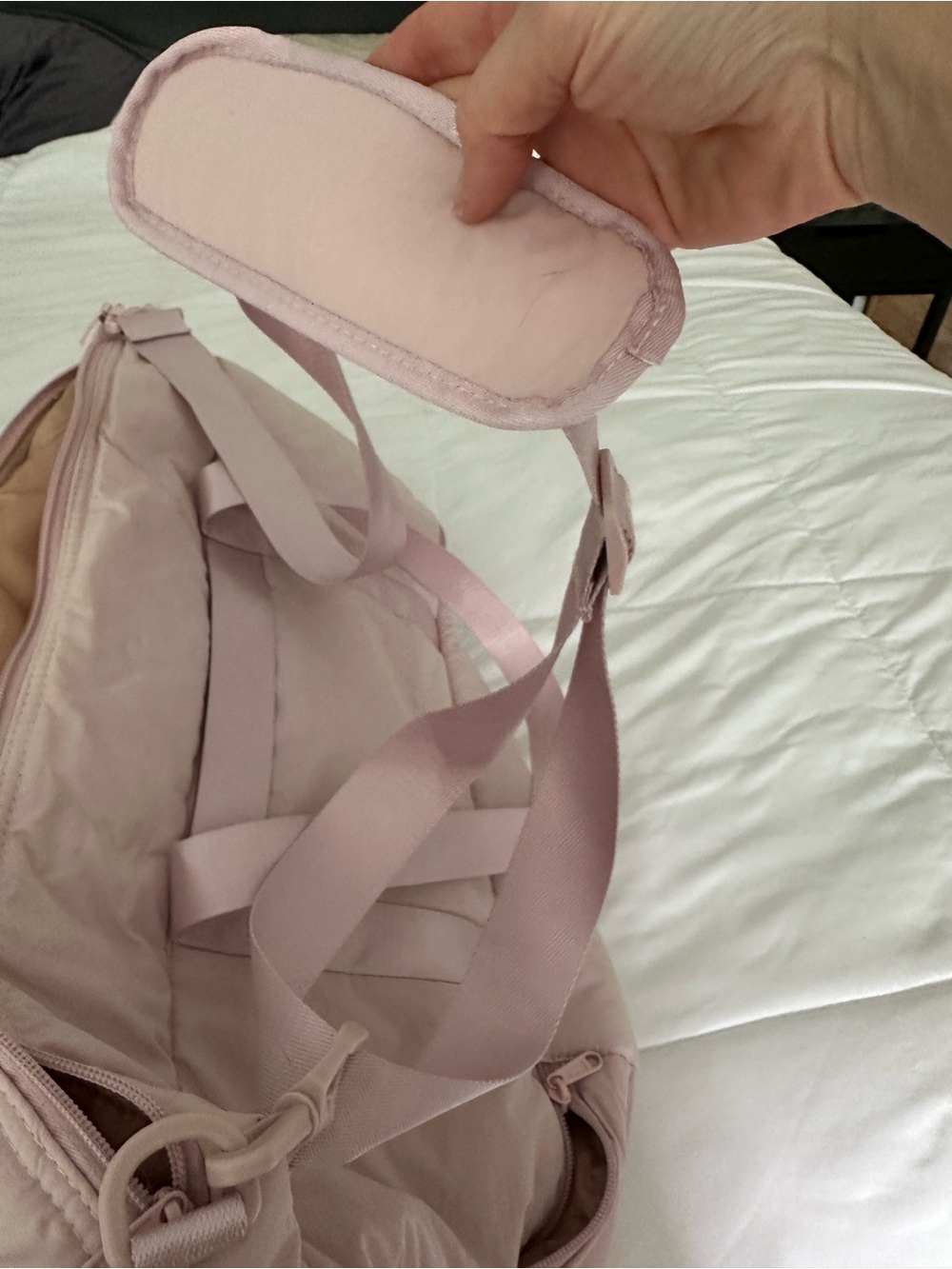 Blush Pink Quilted Travel Tote with Shoe Compartment - Picture 9 of 9